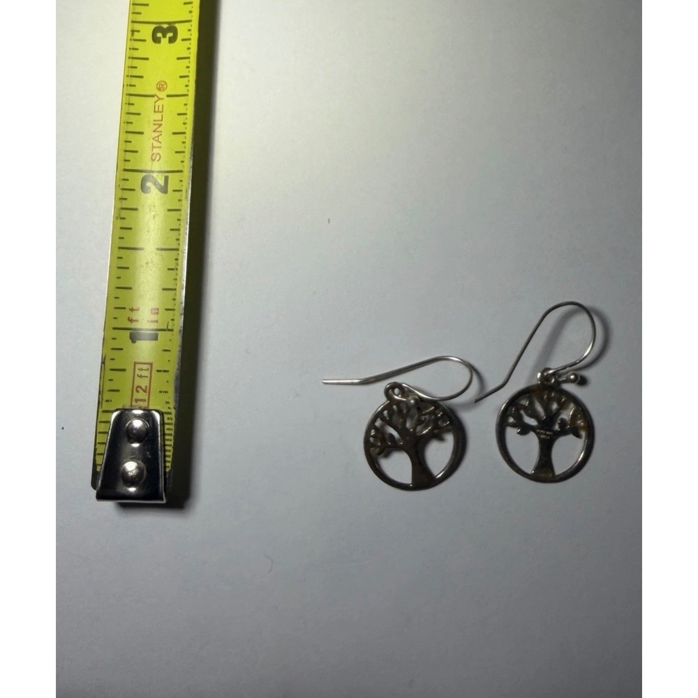 Sterling Silver 925 Tree of Life Circle Drop Hook Earrings Nature Jewelry - Picture 2 of 5